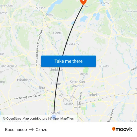 Buccinasco to Canzo map
