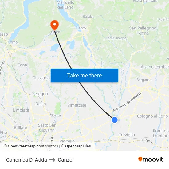 Canonica d'Adda to Canzo map