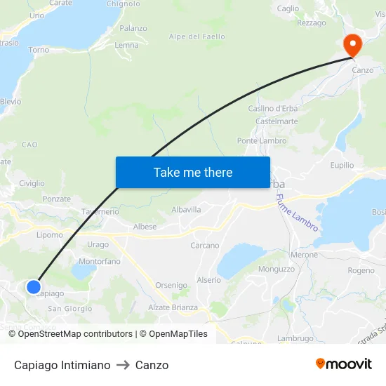 Capiago Intimiano to Canzo map