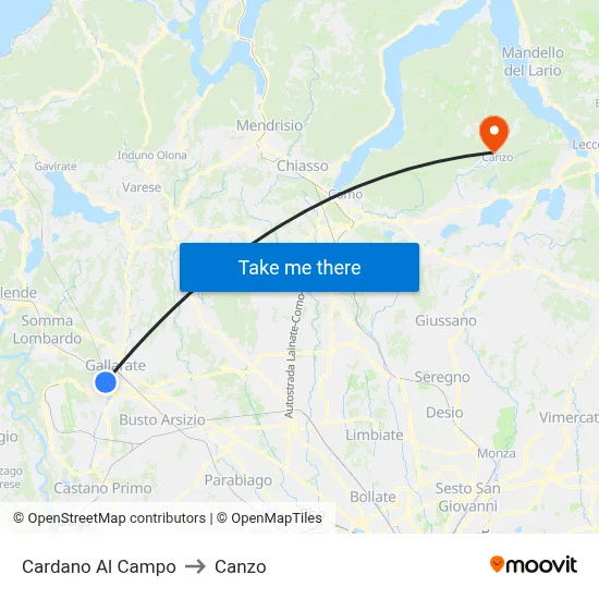 Cardano al Campo to Canzo map