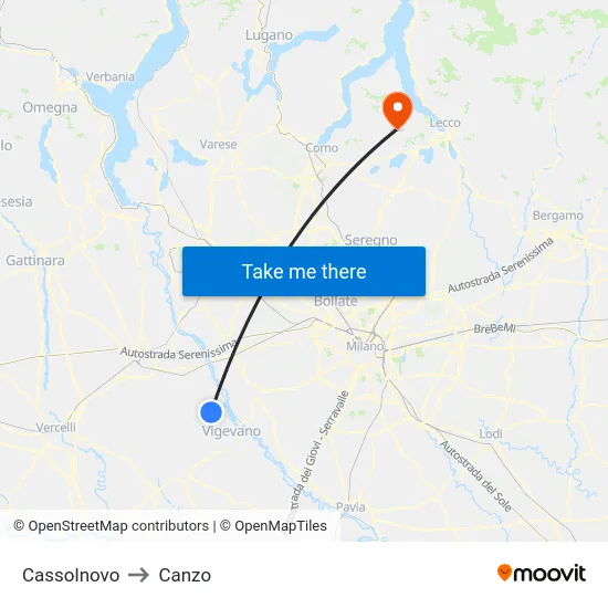 Cassolnovo to Canzo map