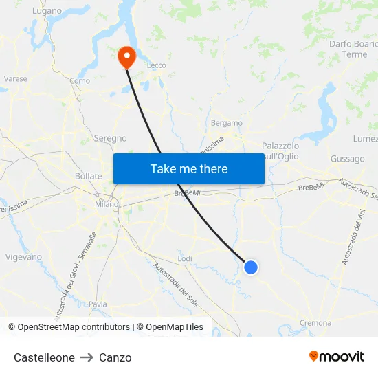 Castelleone to Canzo map