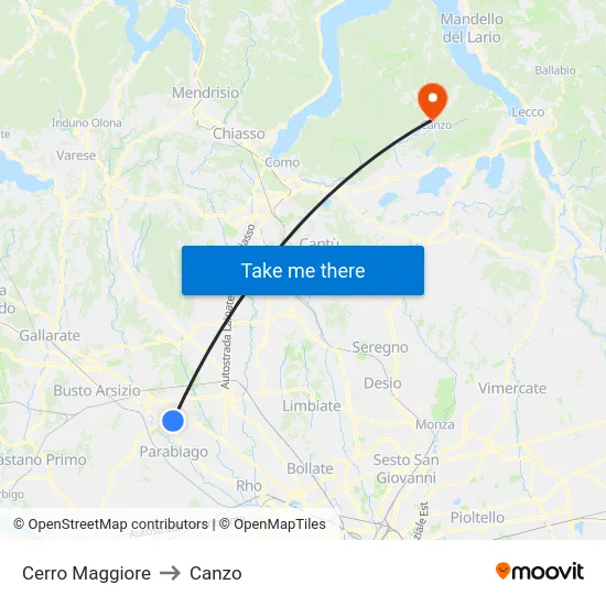 Cerro Maggiore to Canzo map