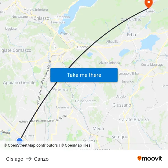 Cislago to Canzo map