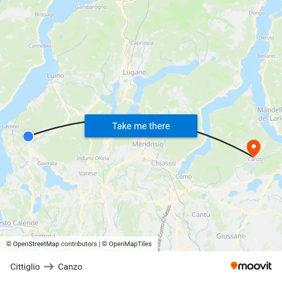 Cittiglio to Canzo map