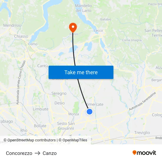Concorezzo to Canzo map
