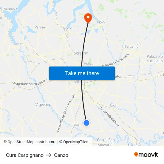 Cura Carpignano to Canzo map
