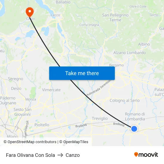 Fara Olivana Con Sola to Canzo map