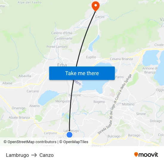 Lambrugo to Canzo map