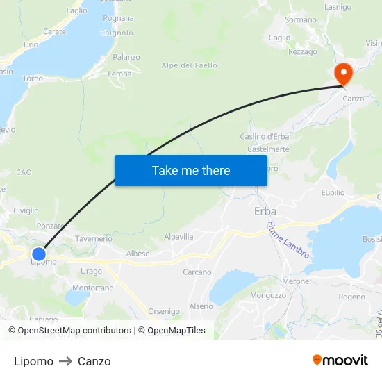 Lipomo to Canzo map