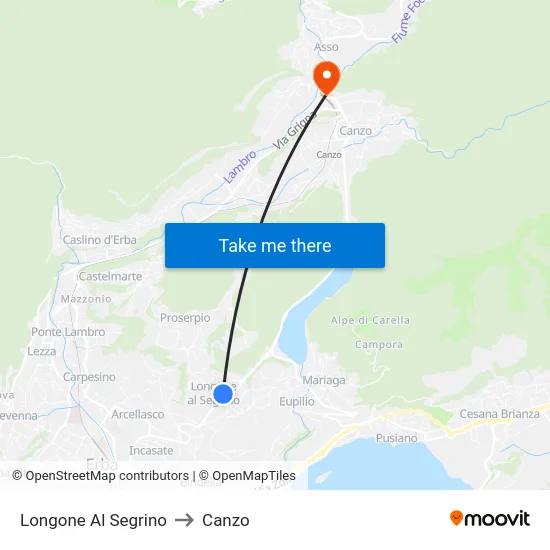 Longone Al Segrino to Canzo map