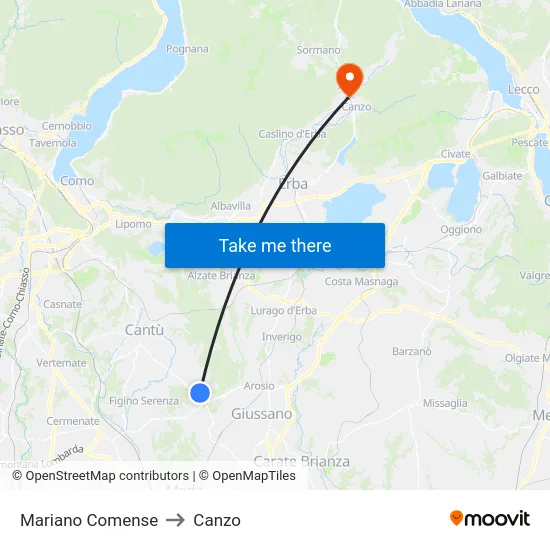 Mariano Comense to Canzo map