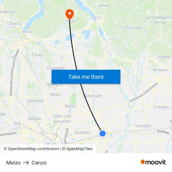 Melzo to Canzo map