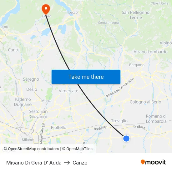 Misano di Gera d'Adda to Canzo map