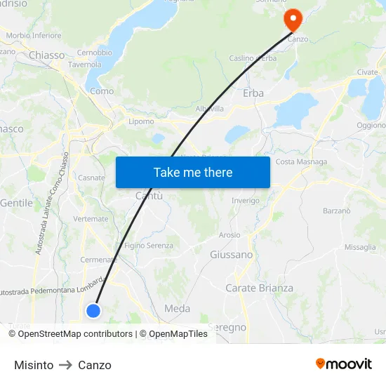 Misinto to Canzo map