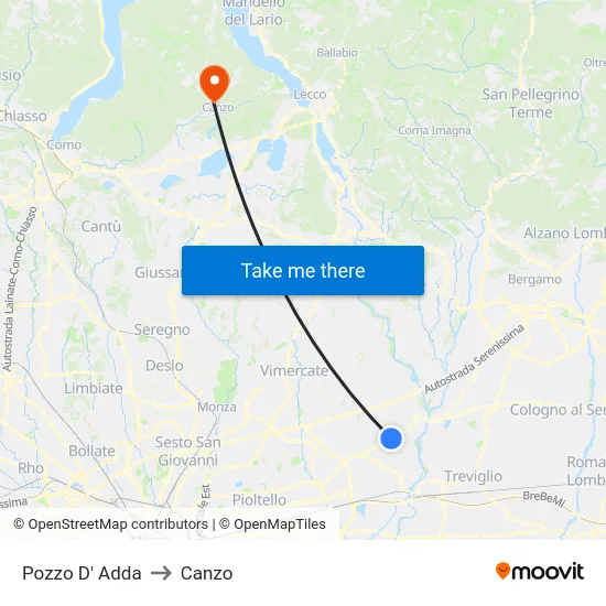 Pozzo D' Adda to Canzo map