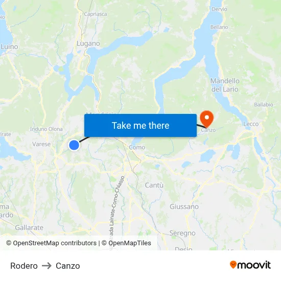 Rodero to Canzo map