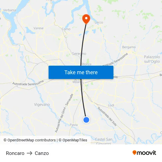 Roncaro to Canzo map