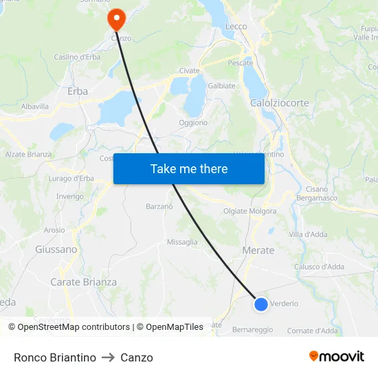 Ronco Briantino to Canzo map