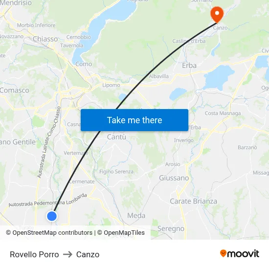 Rovello Porro to Canzo map