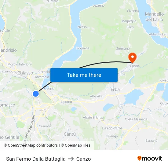 San Fermo Della Battaglia to Canzo map