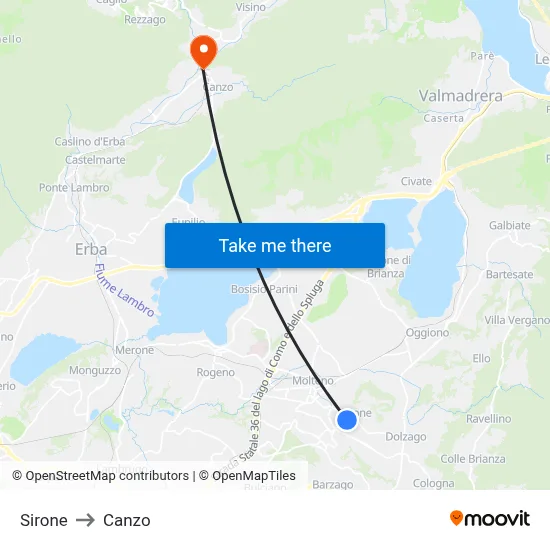 Sirone to Canzo map