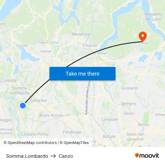 Somma Lombardo to Canzo map