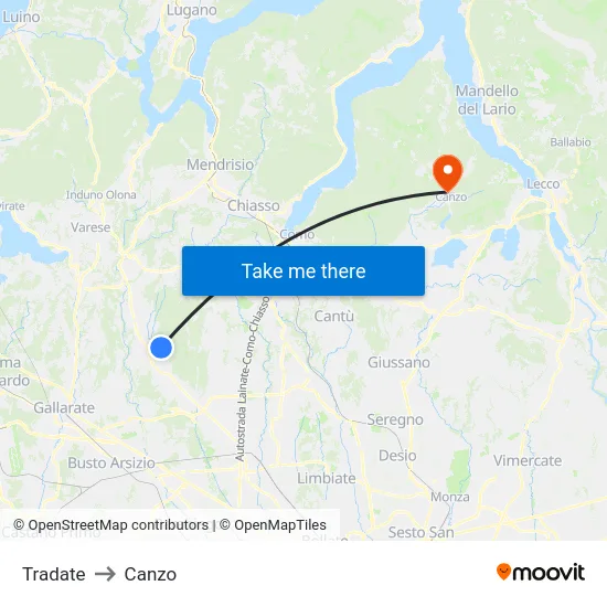 Tradate to Canzo map