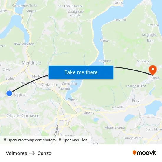 Valmorea to Canzo map