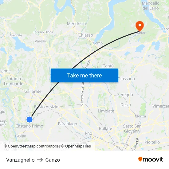 Vanzaghello to Canzo map