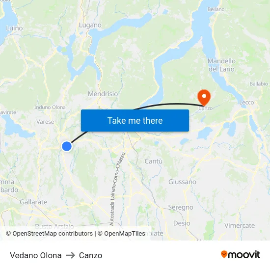 Vedano Olona to Canzo map