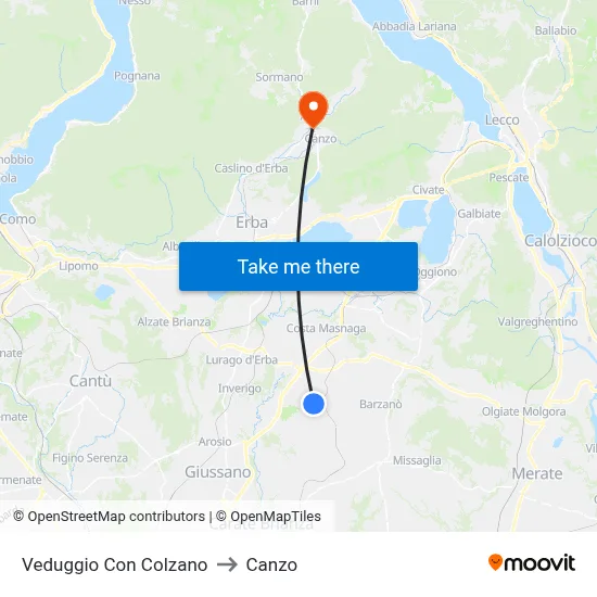 Veduggio con Colzano to Canzo map