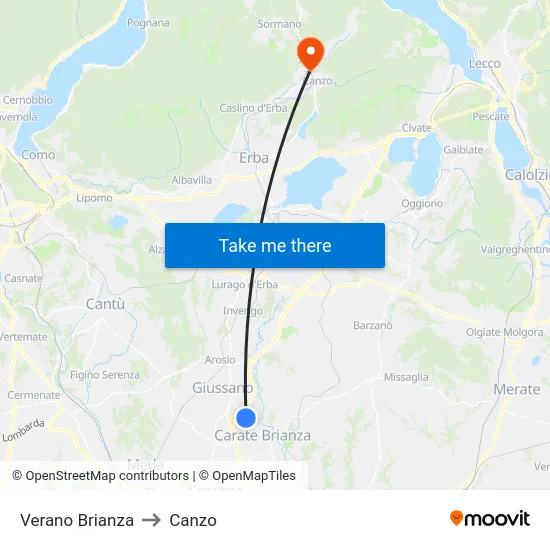 Verano Brianza to Canzo map