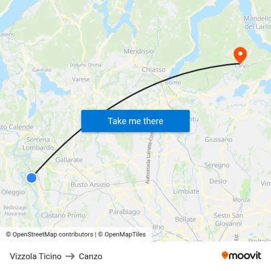 Vizzola Ticino to Canzo map