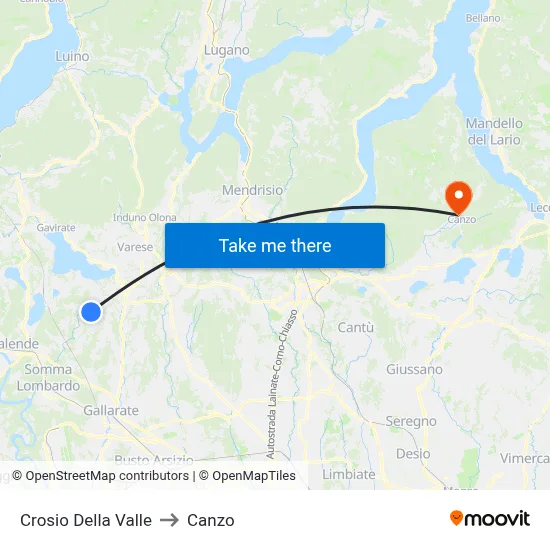 Crosio Della Valle to Canzo map