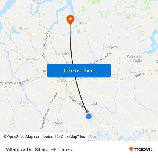 Villanova Del Sillaro to Canzo map