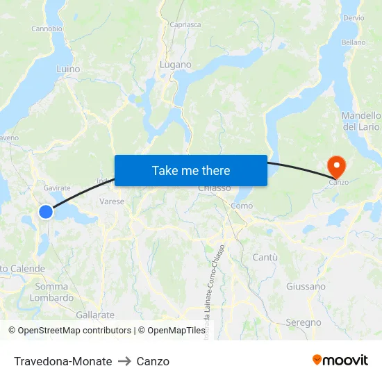 Travedona-Monate to Canzo map