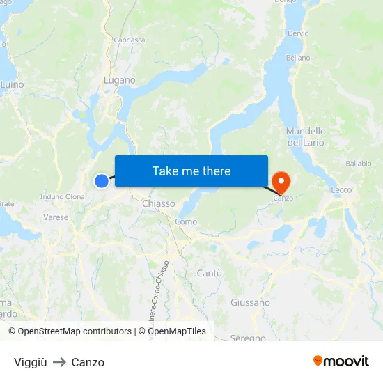 Viggiù to Canzo map