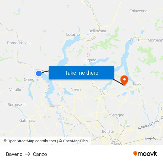Baveno to Canzo map