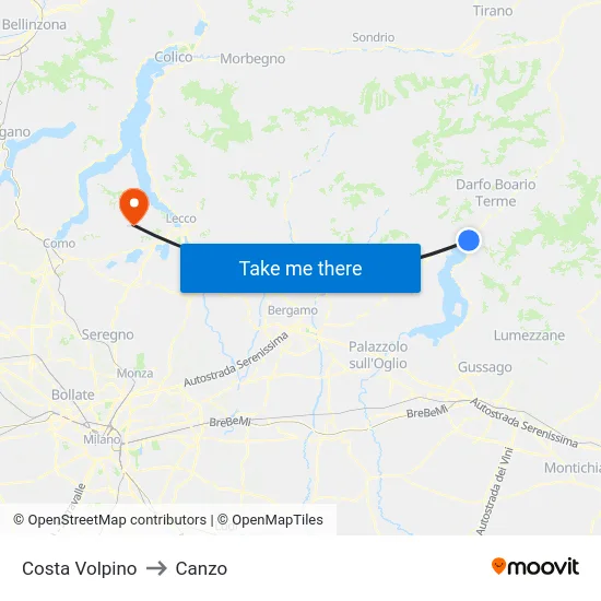 Costa Volpino to Canzo map