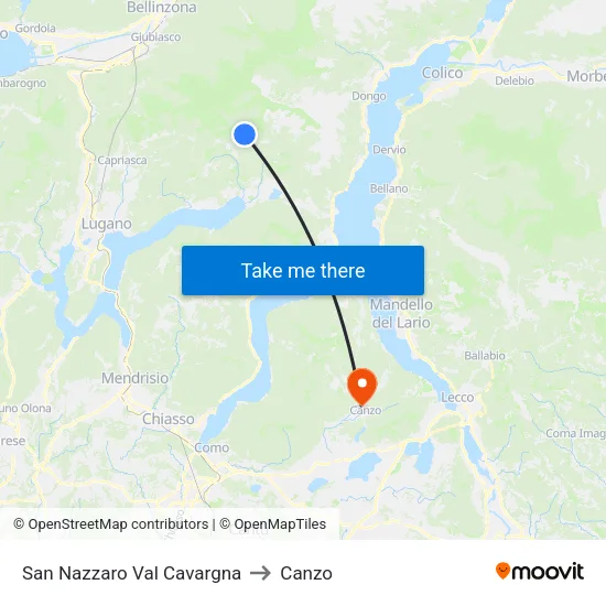 San Nazzaro Val Cavargna to Canzo map