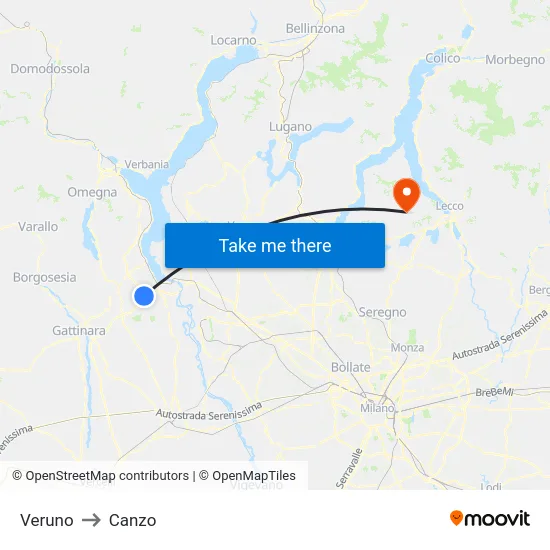 Veruno to Canzo map