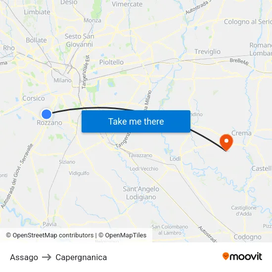 Assago to Capergnanica map