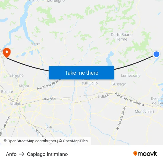 Anfo to Capiago Intimiano map