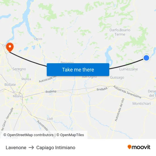 Lavenone to Capiago Intimiano map