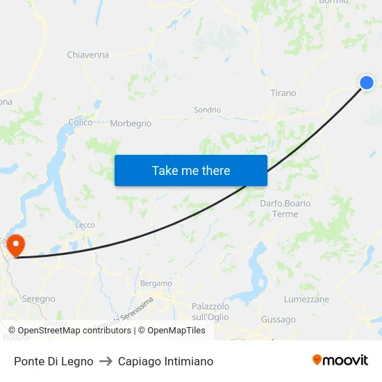 Ponte Di Legno to Capiago Intimiano map