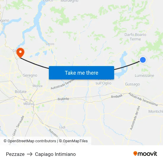Pezzaze to Capiago Intimiano map