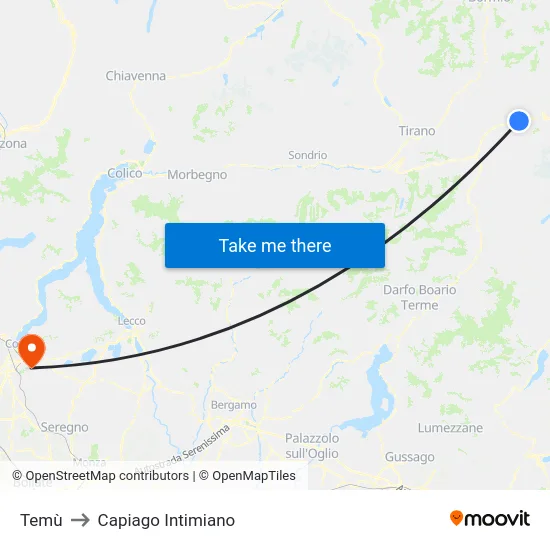 Temù to Capiago Intimiano map