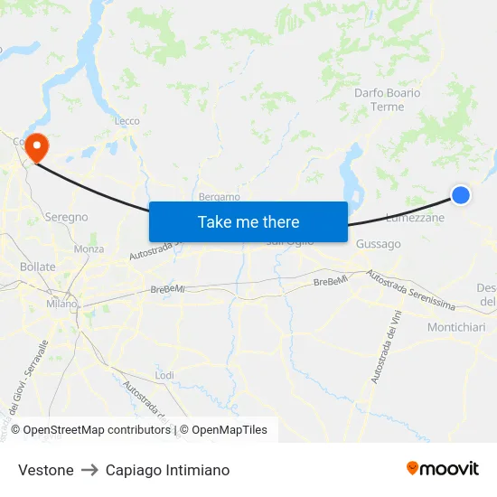 Vestone to Capiago Intimiano map