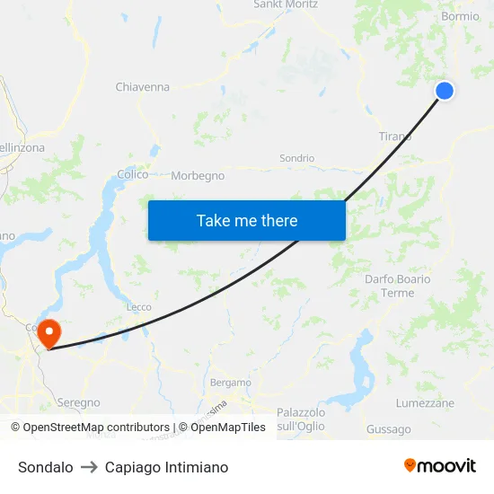 Sondalo to Capiago Intimiano map